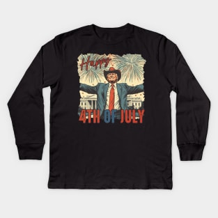 Patriotic Trump Firewoks Happy 4th Of July Independence Day Kids Long Sleeve T-Shirt